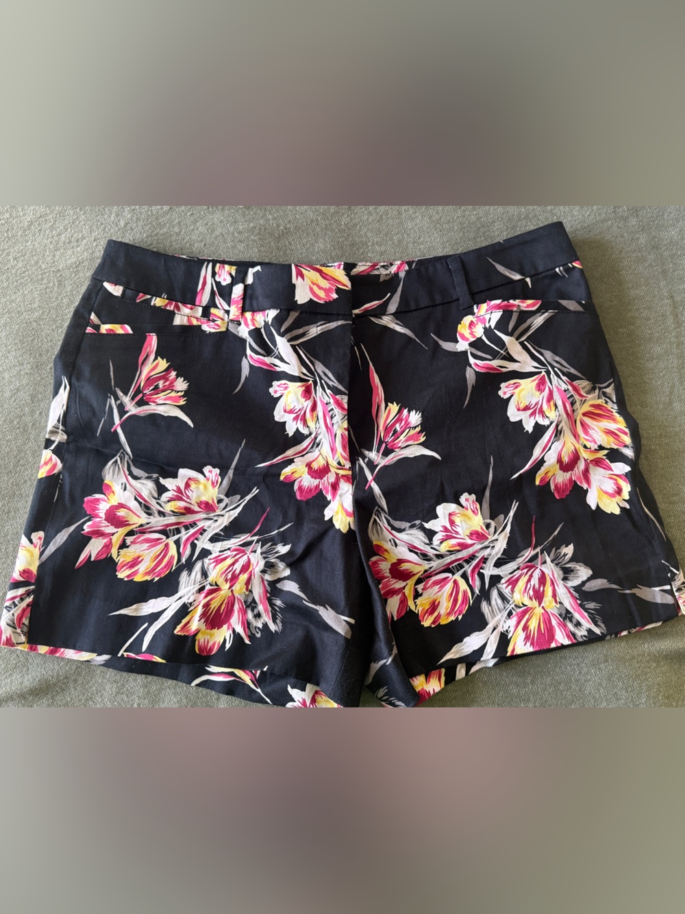 White House Black Market Black Floral Shorts with Pink and Yellow Flowers